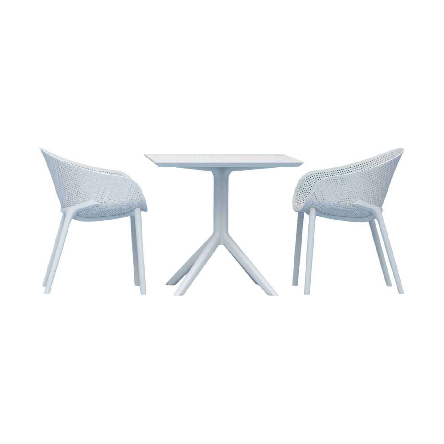 Luxury Commercial Living 3-Piece White Patio Bistro Set with Square Table 32&#x22;