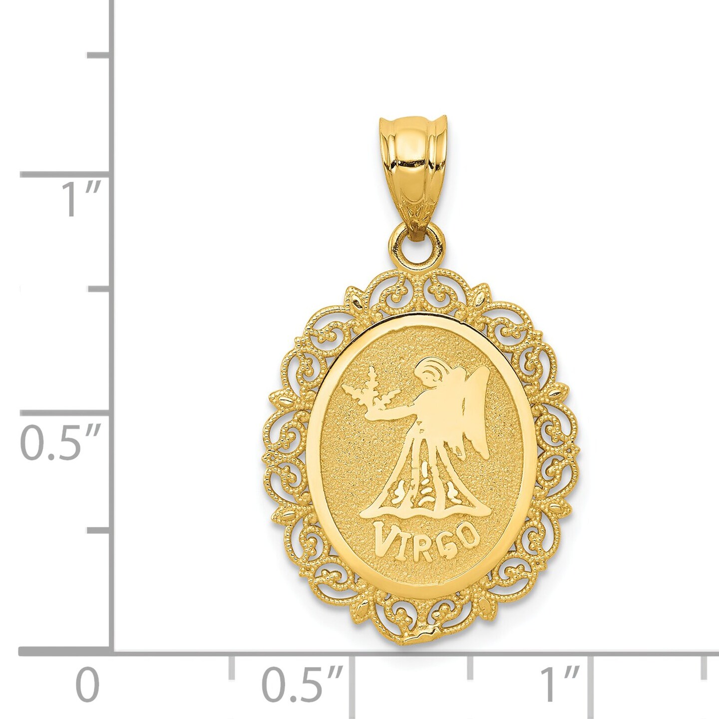 14K Satin Gold Virgo Zodiac Oval Charm Pendant Jewelry 25mm x 18mm