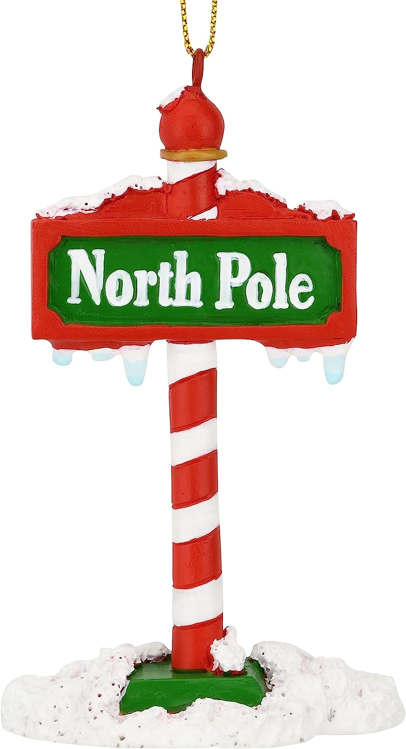 Tree Buddees The North Pole Sign Covered in Snow Christmas Tree Ornaments