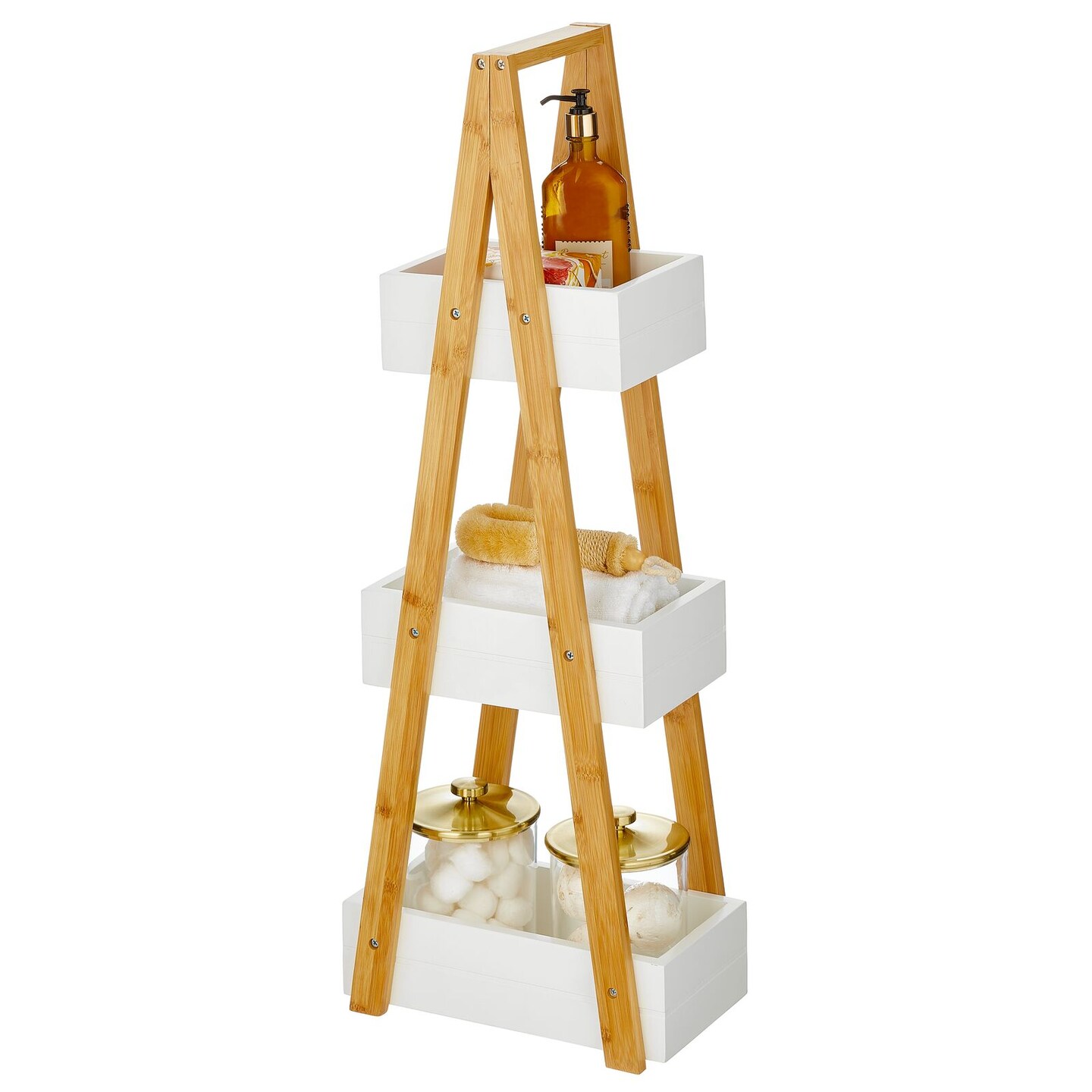 mDesign Leaning A-Frame Wood Bamboo 3-Tier Triangle Shelf for Bathroom