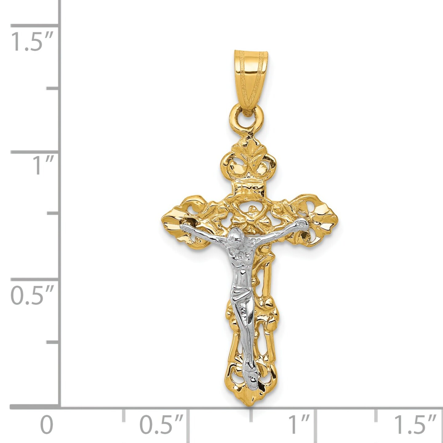 14K Two Tone Gold INRI Crucifix Pendant Jewelry 36.2mm x 17.8mm