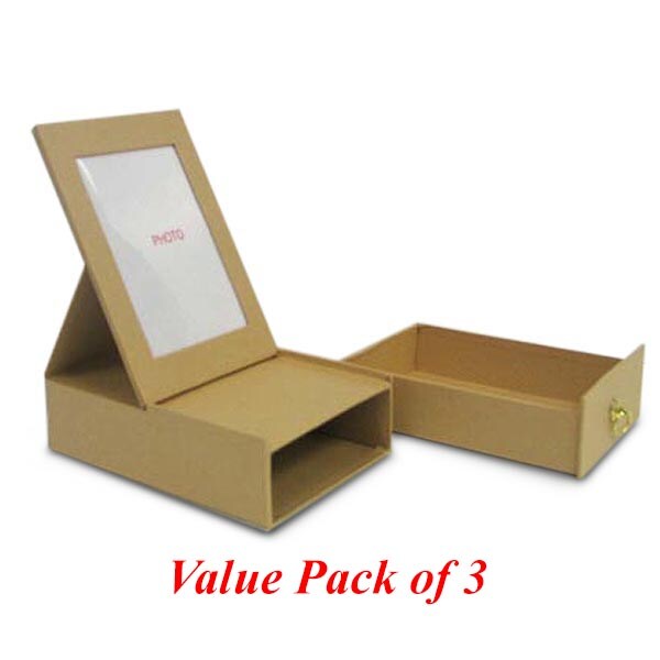 Value Pack of 3 Jewelry Photo Box With Drawer and Gold Finish Pull