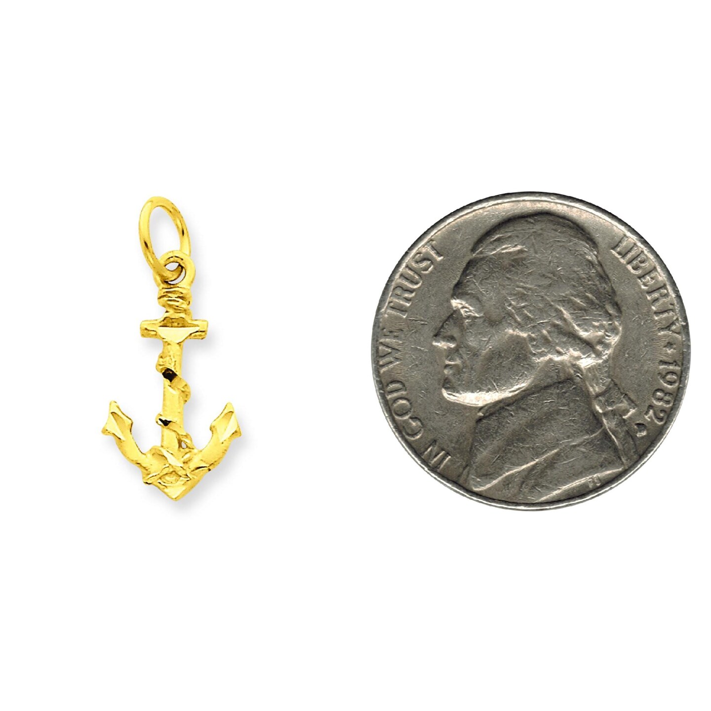 14K Yellow Gold Anchor Rope Charm Sailing Pendant Jewerly 22mm x 10mm