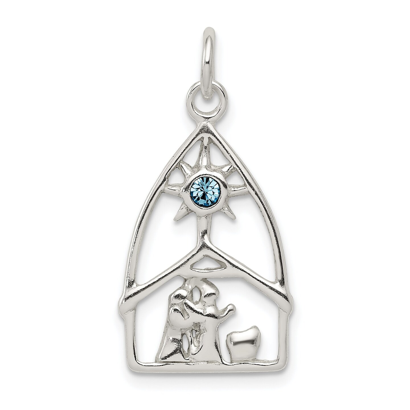 Sterling Silver  Crystal Nativity Charm 49.8mm Long X 27mm Wide Approx.