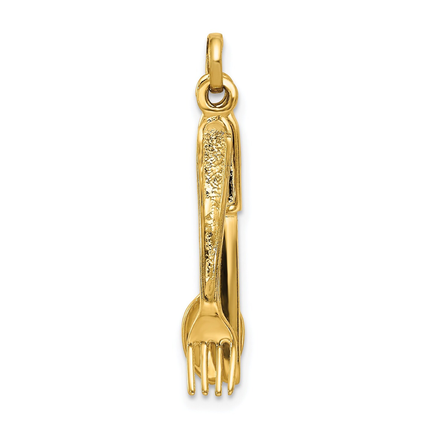 14K Yellow Gold 3D Knife Fork & Spoon Charm Silverware Jewerly 29mm x 15mm