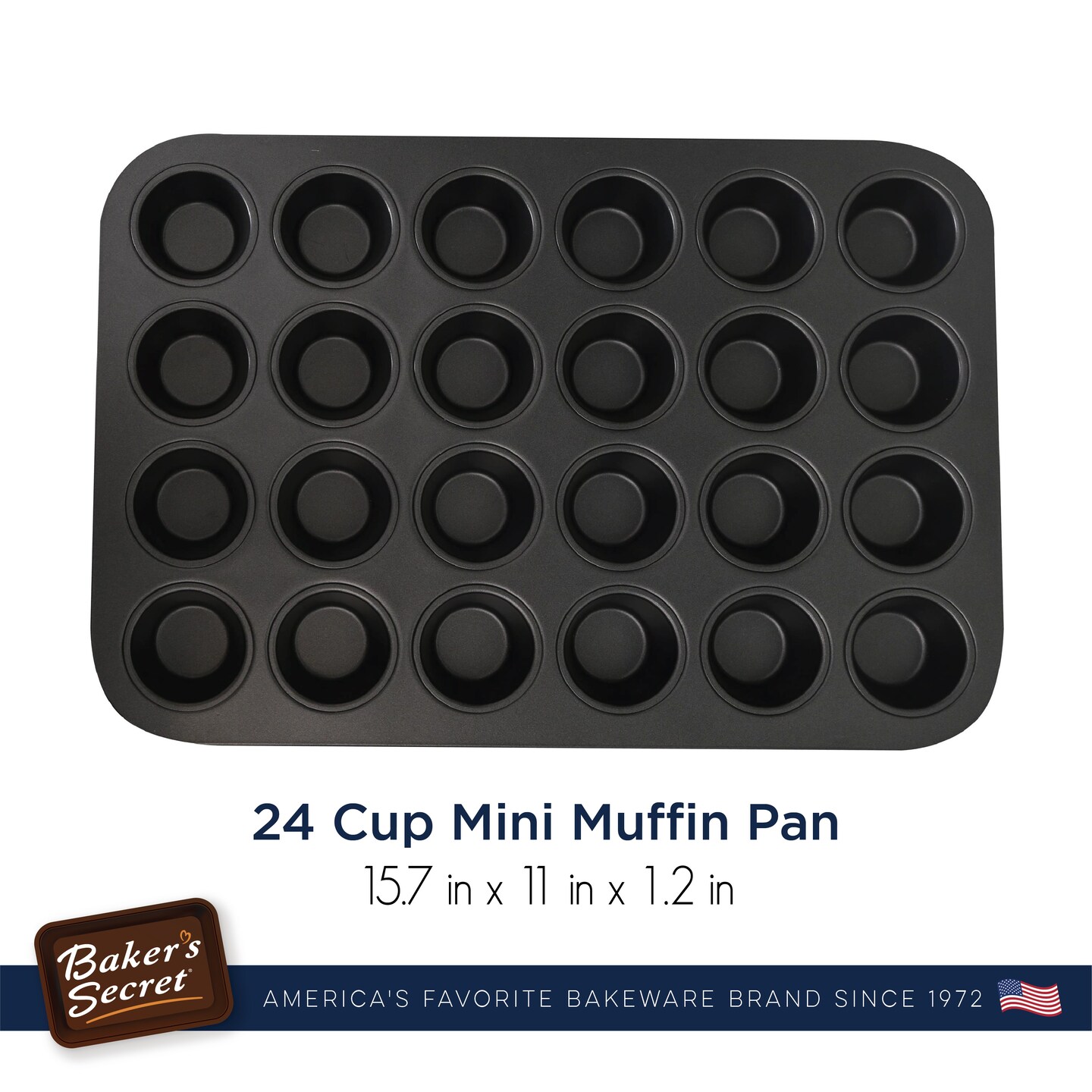 Baker's Secret 24cup Mini Muffin Pan Cupcake Nonstick Pan - Carbon Steel Pan for Mini Muffins Cupcakes Non stick Coating Easy Release DIY Bakeware Baking Supplies - Advanced Collection