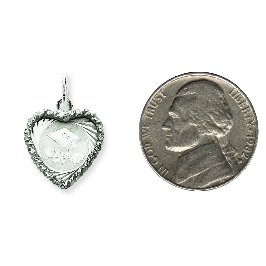 Sterling Silver Graduation Cap &#x26; Diploma Heart Charm Jewerly 23mm x 15mm