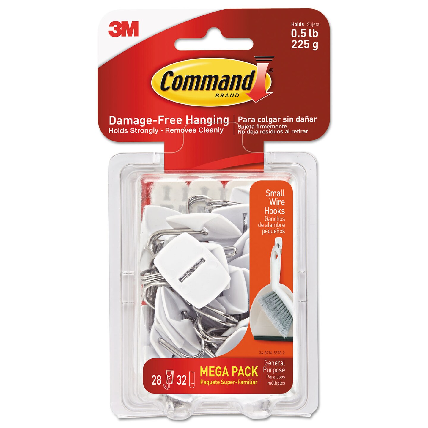 Command General Purpose Hooks Small 0.5 lb Cap White 28 Hooks and 32 ...