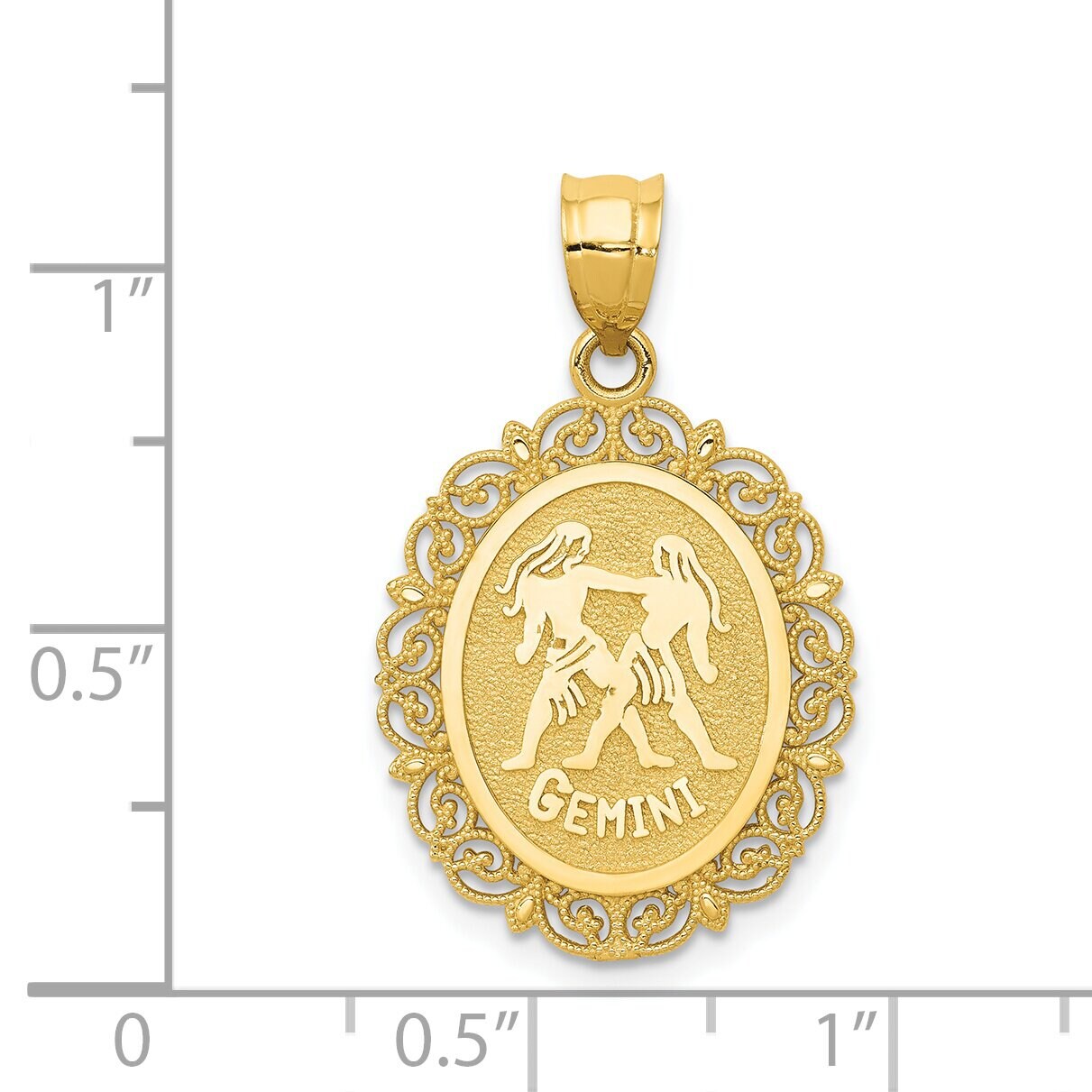14K Satin Gold Gemini Zodiac Oval Charm Pendant Jewelry 25mm x 18mm