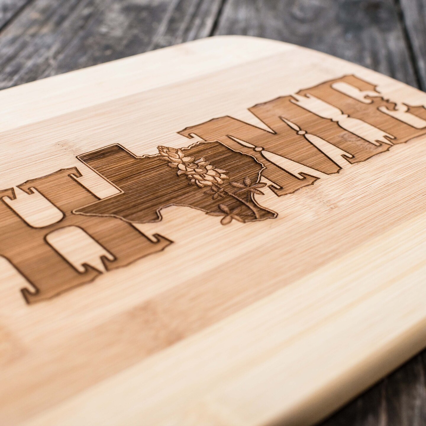 Texas Home with Bluebonnets - Cutting Board 14&#x27;&#x27;x9.5&#x27;&#x27;x.5&#x27;&#x27; Bamboo
