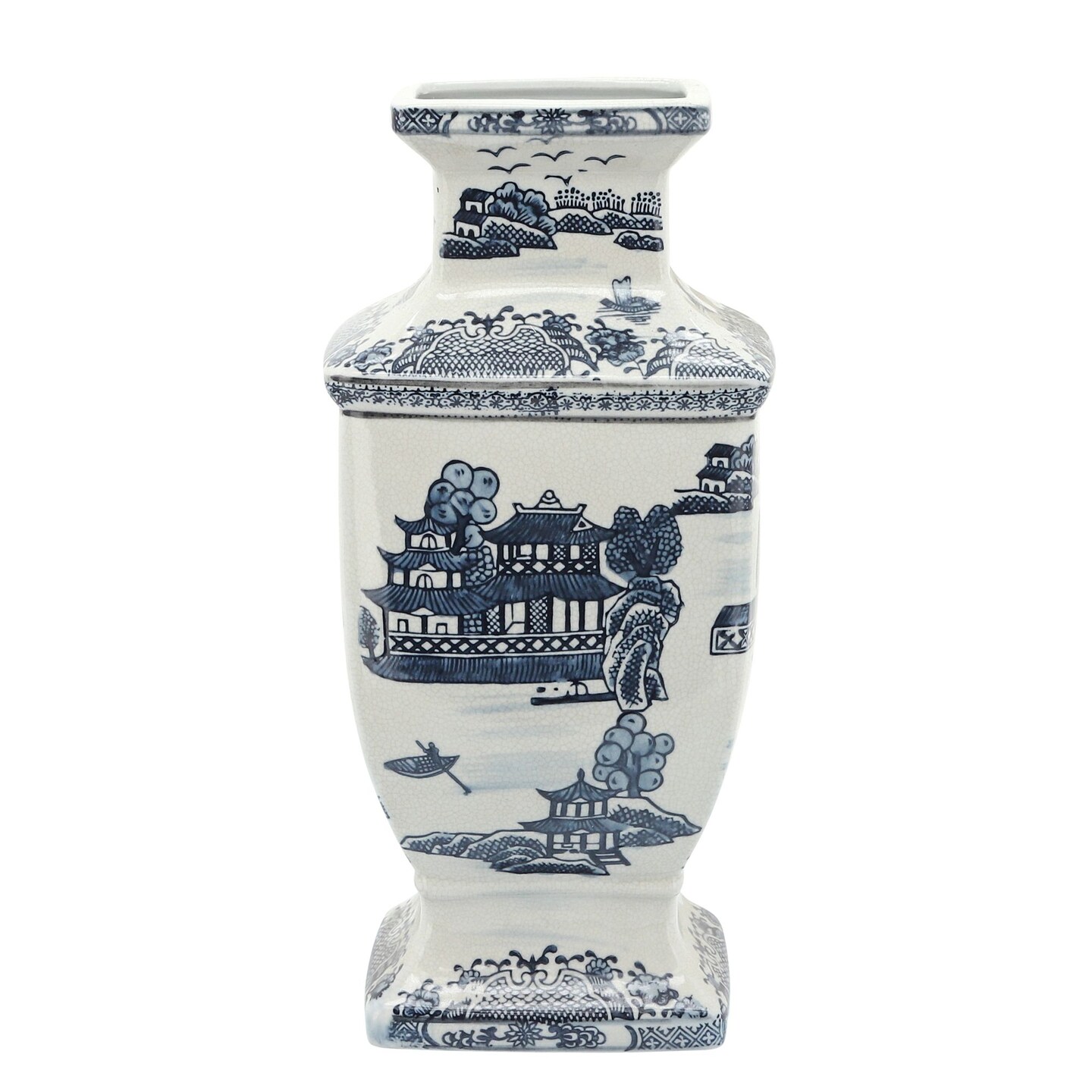 Kingston Living Oriental Ceramic Vase - 15&#x22; - Blue and White