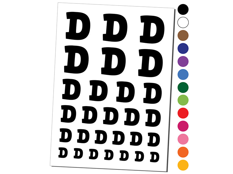 Letter D Uppercase Fun Bold Font Temporary Tattoo Water Resistant Fake Body Art Set Collection
