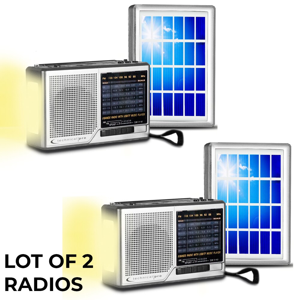 Technical Pro (Qty 2)   Portable Solar Powered and Battery Operated AM/ FM/ SW Radio w/ Built-in Speaker and Flashlight