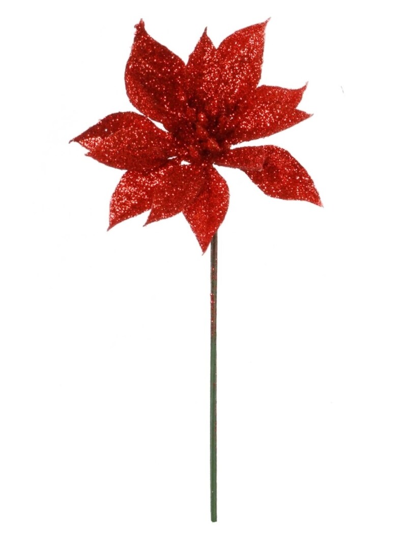 4&#x22; Glitter Poinsettia Pick - Set of 12, Festive Holiday Decor, Christmas Wreaths &#x26; Arrangements - Perfect for Home, Office - 2024 Christmas Collection, Floral Home by Artificial Flowers