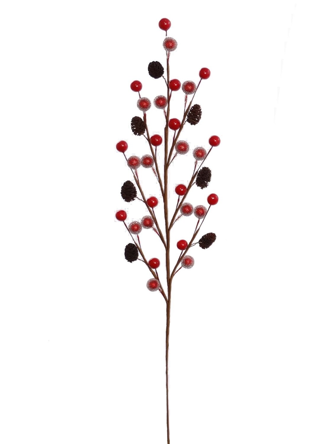 Box of 36: 17&#x22; Red Berry Stems with Mini Brown Pine Cones - Festive Holiday D&#xE9;cor for Trees, Wreaths, Garlands, Christmas Picks, Home &#x26; Office