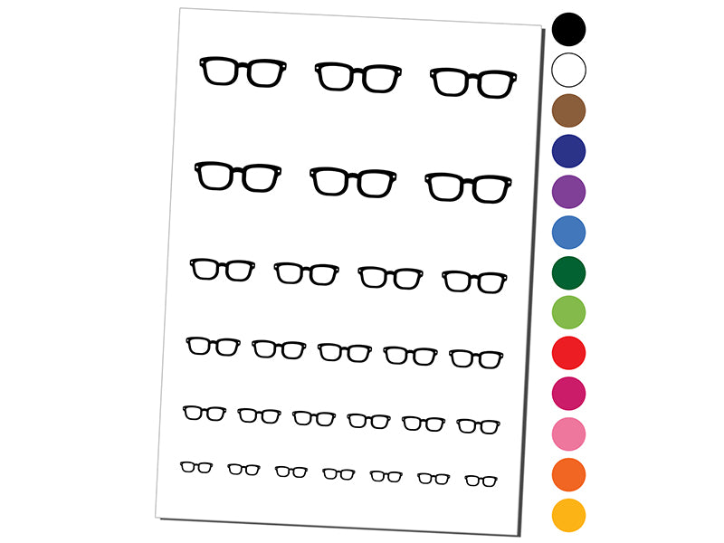 Thick Framed Glasses Geek Hipster Temporary Tattoo Water Resistant Fake Body Art Set Collection