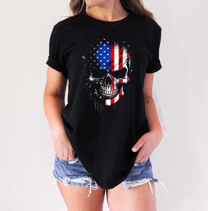 #204 DTF Print- Skull Flag- Half Tone (FOR BLACK SHIRTS ONLY)