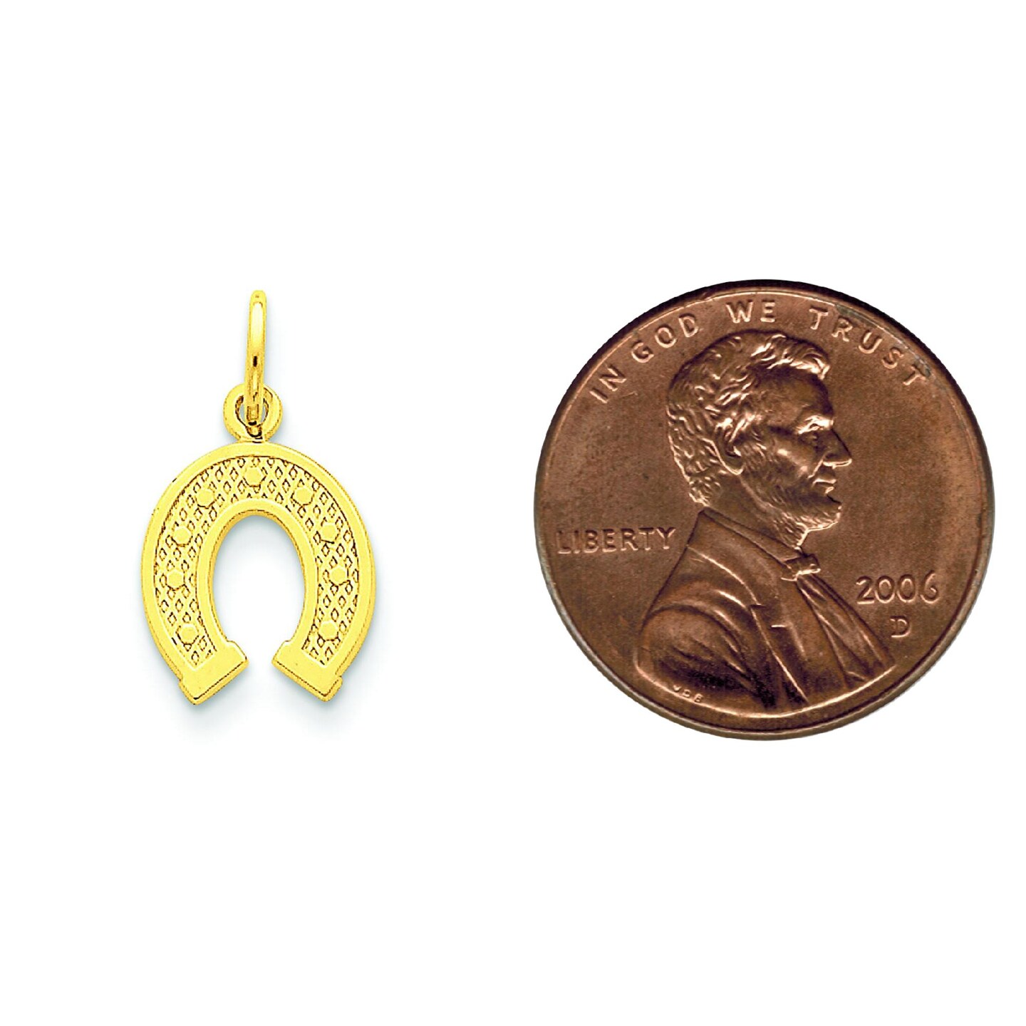 14K Yellow Gold Horseshoe Charm Good Luck Lucky Pendant Jewerly 20mm x 10mm