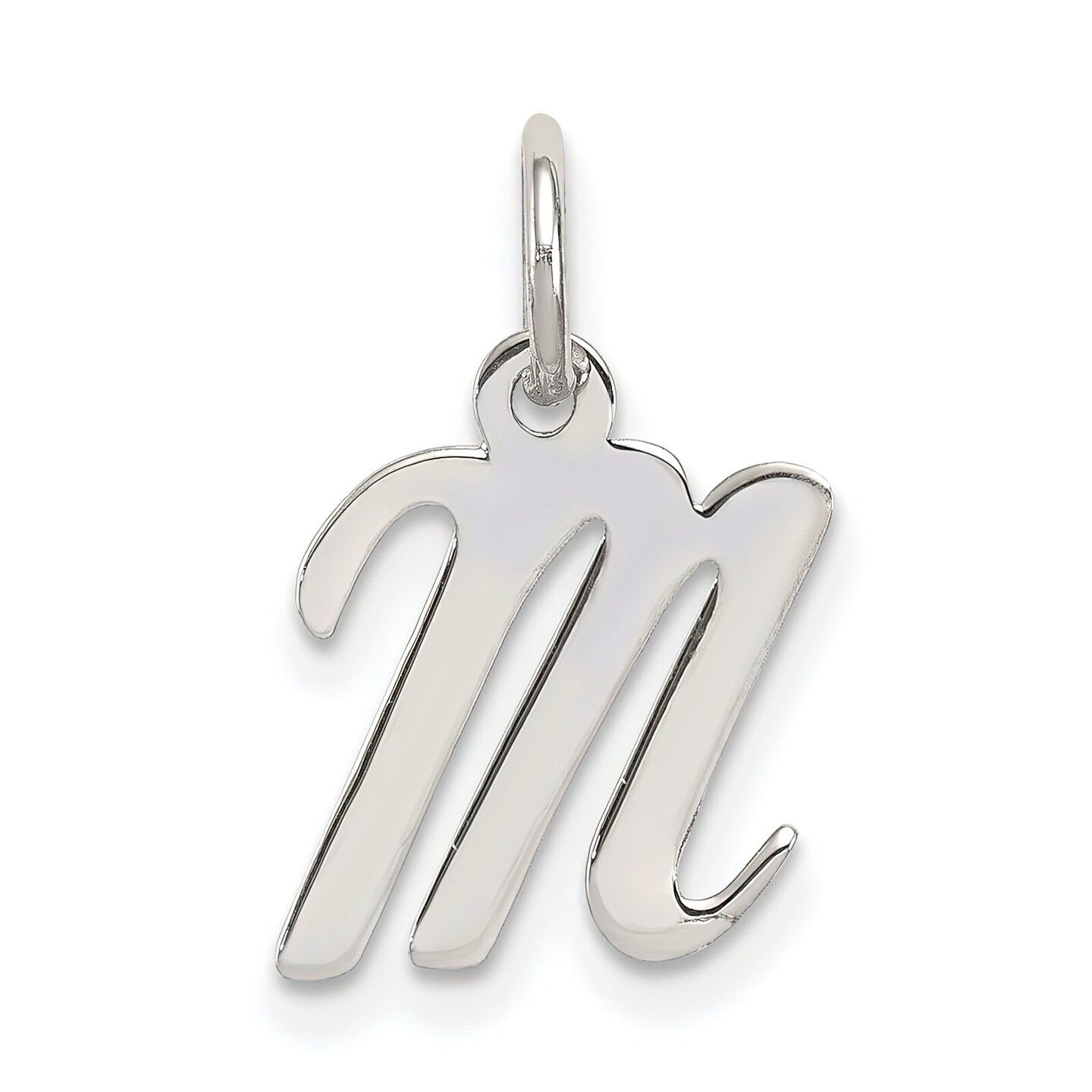 Sterling Silver Small Script Initial Letter M Charm Jewerly 16mm x 8mm