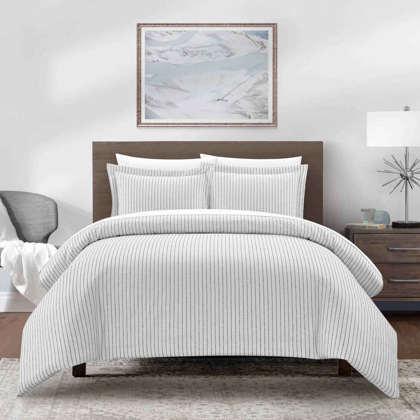 Chic Home Vasey 2 or 3 Piece Duvet Cover Set Contemporary Solid White With Dot Striped
