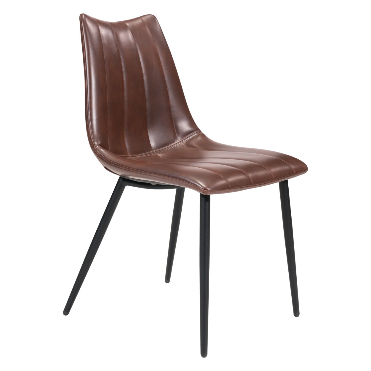 Norwich Dining Chair Set Of 2 Brown Faux Leather Scoop Design Channel Tufting