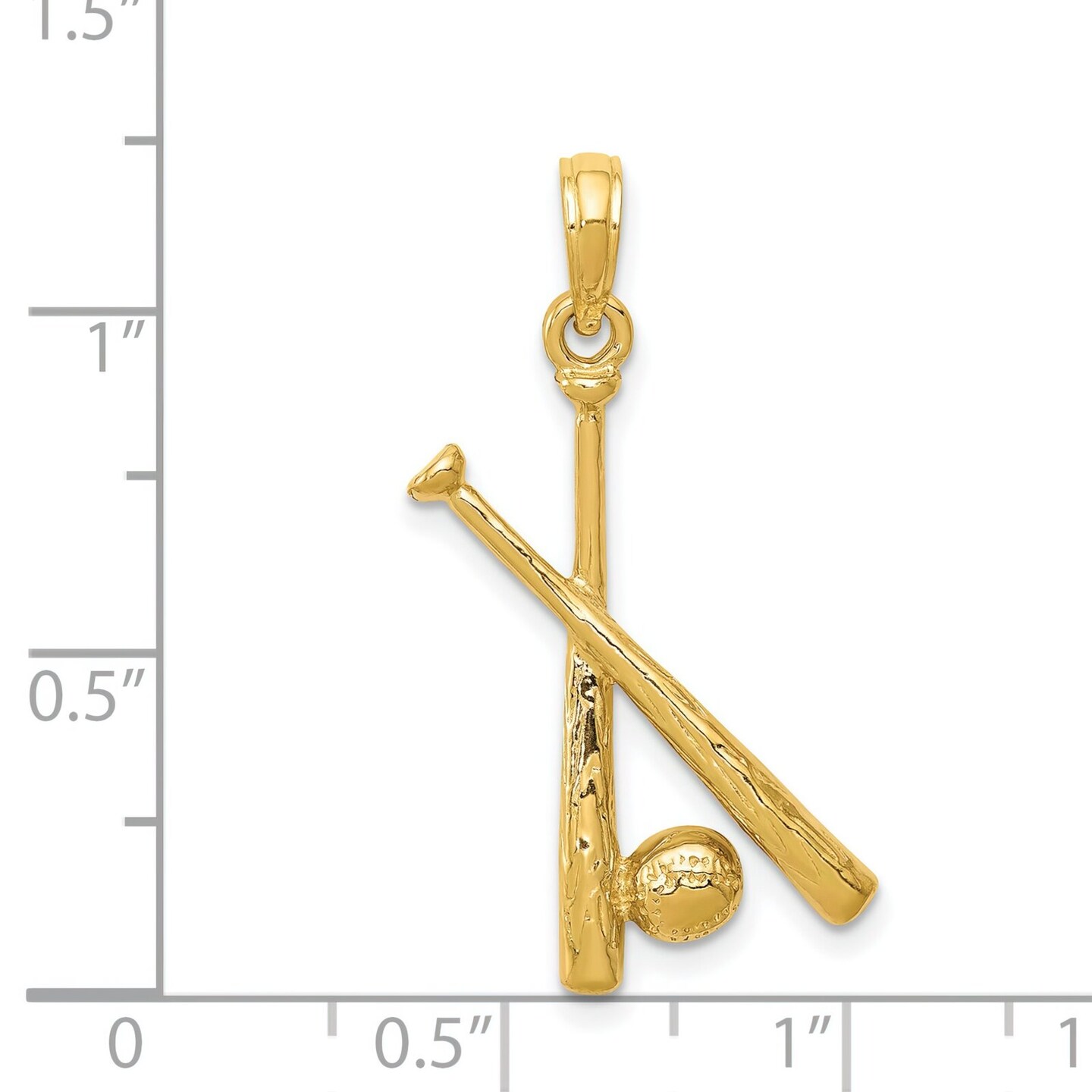 14K Gold Baseball Bats &#x26; Ball Charm Sports Pendant Jewerly 29mm x 13mm