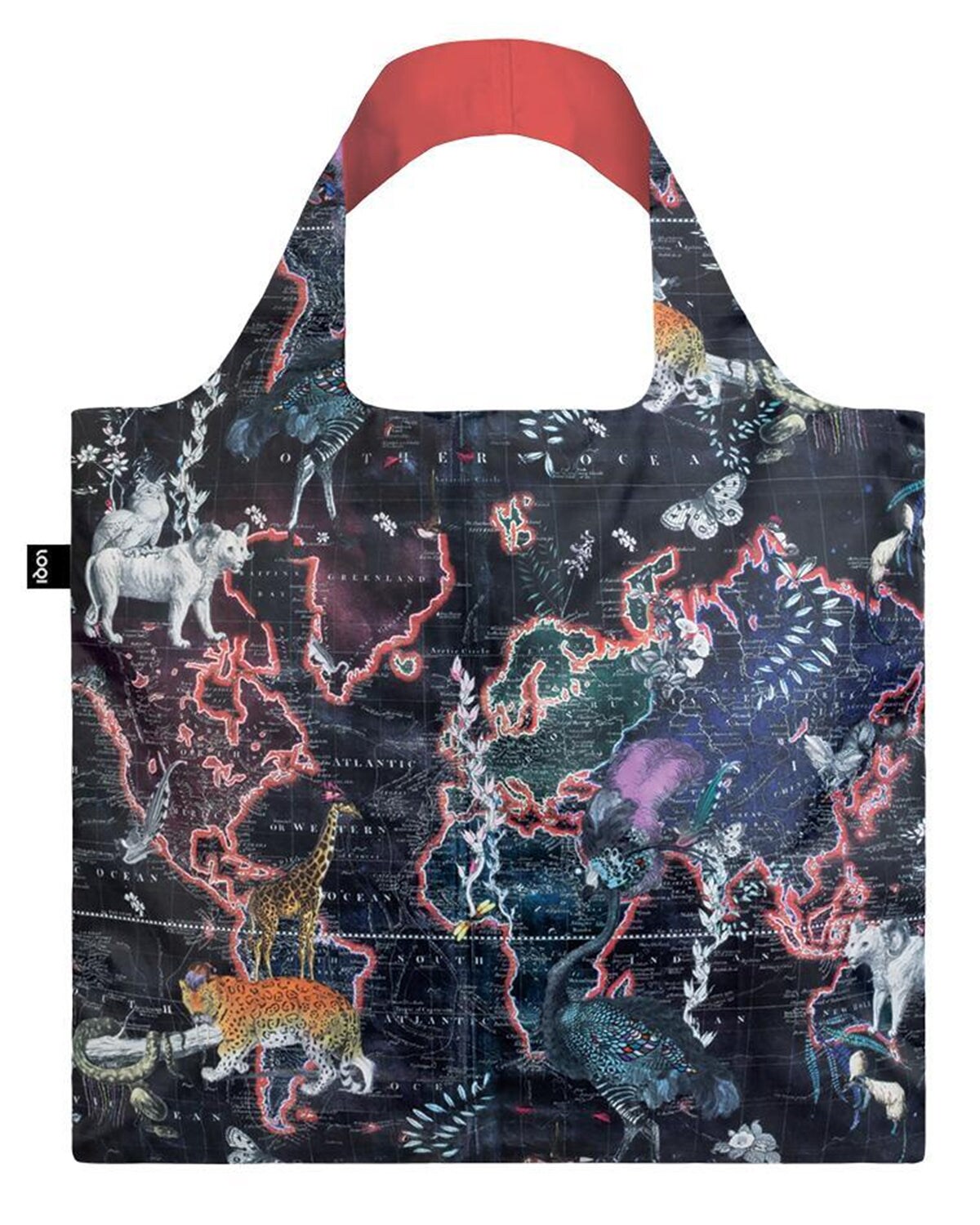 LOQI Artist Kristjana S Williams Interiors Reusable Shopping Bag, O/S, World Map