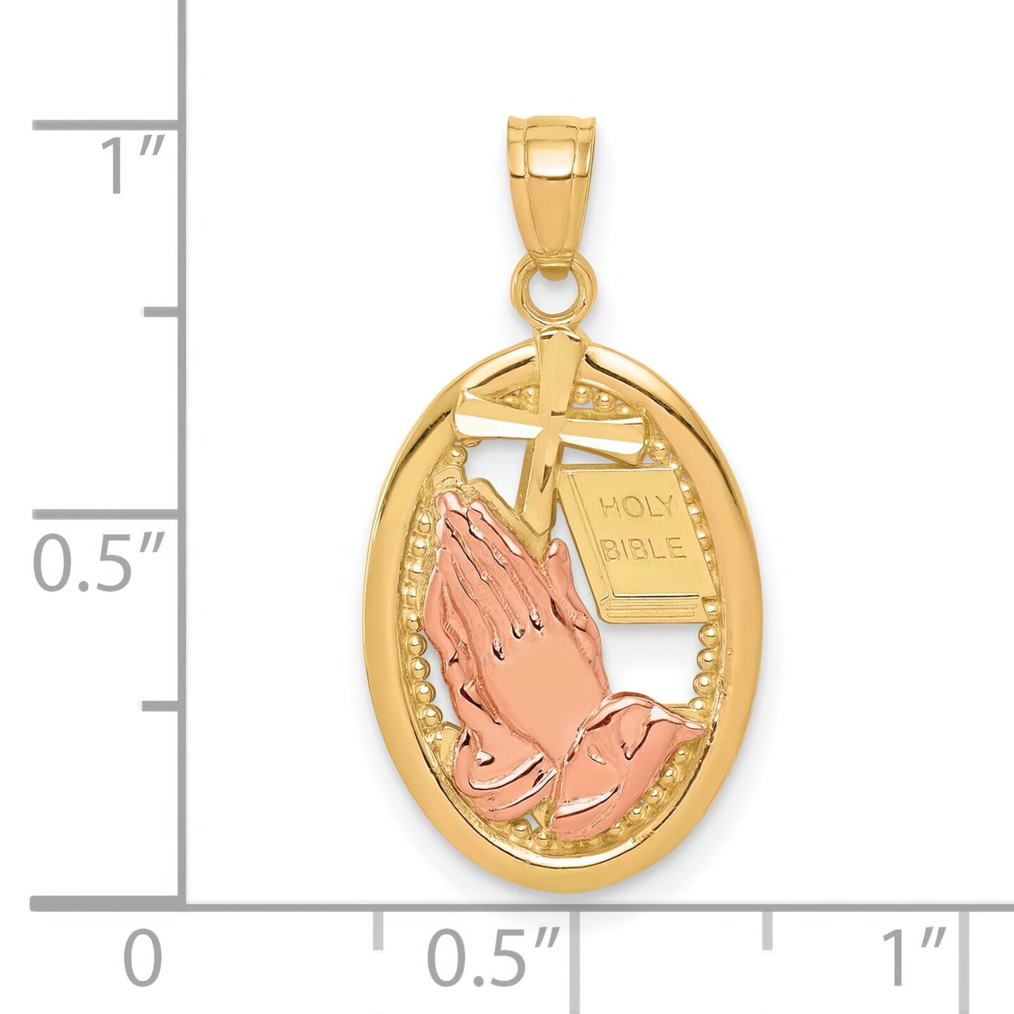 10K Gold Two Tone Praying Hands Pendant Charm Jewelry 25mm x 13mm