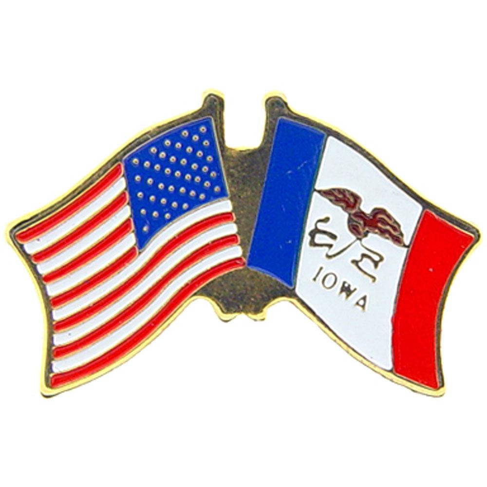 American &#x26; Iowa Flags Pin 1&#x22;