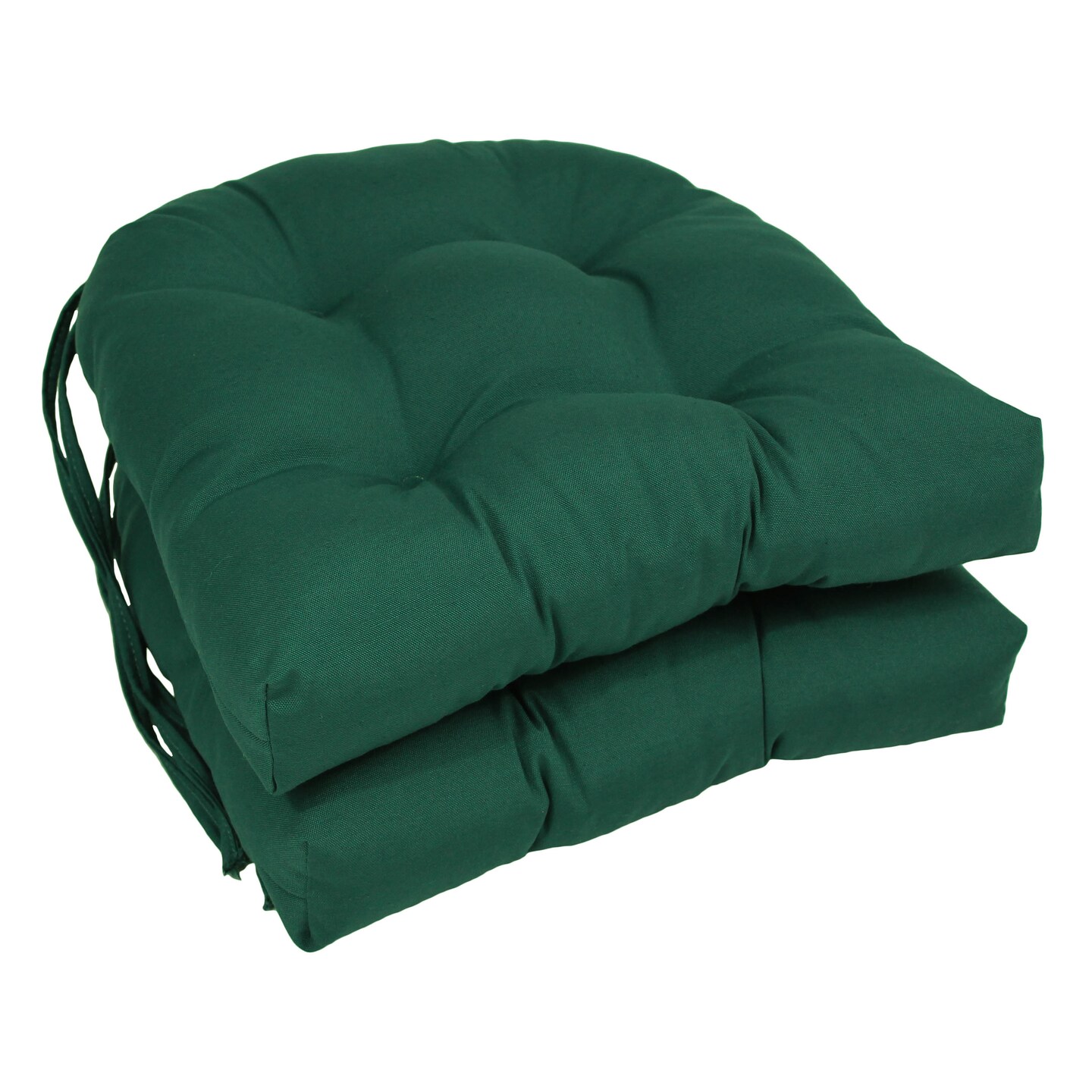 16-inch Solid Twill U-shaped Tufted Chair Cushions (Set of 2) - Forest Green