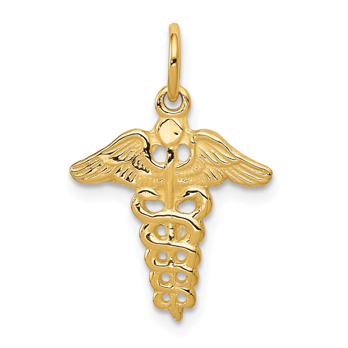 14K Yellow Gold Caduceus Symbol Charm Medical Jewelry 20mm x 14mm