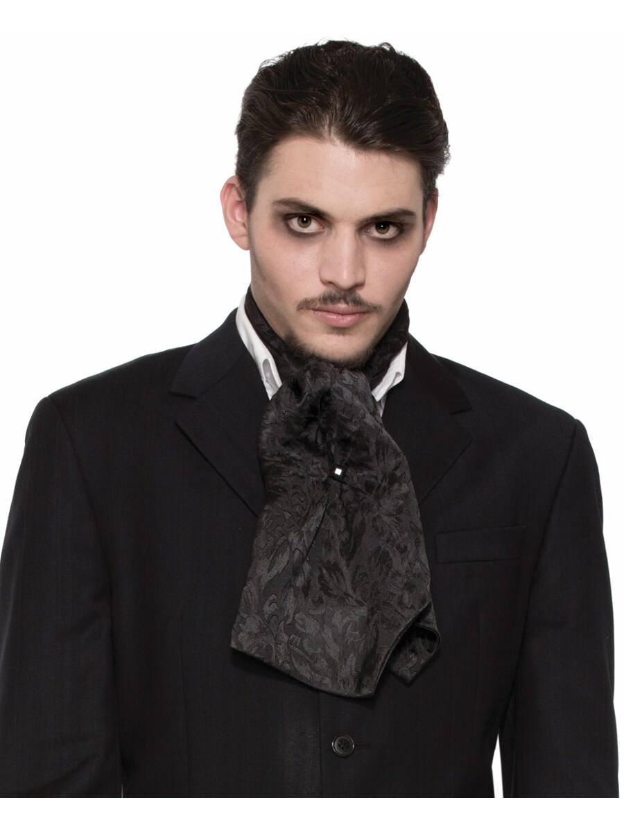 Adult's Mens Black Satin Ascot Scarf Necktie Costume Accessory