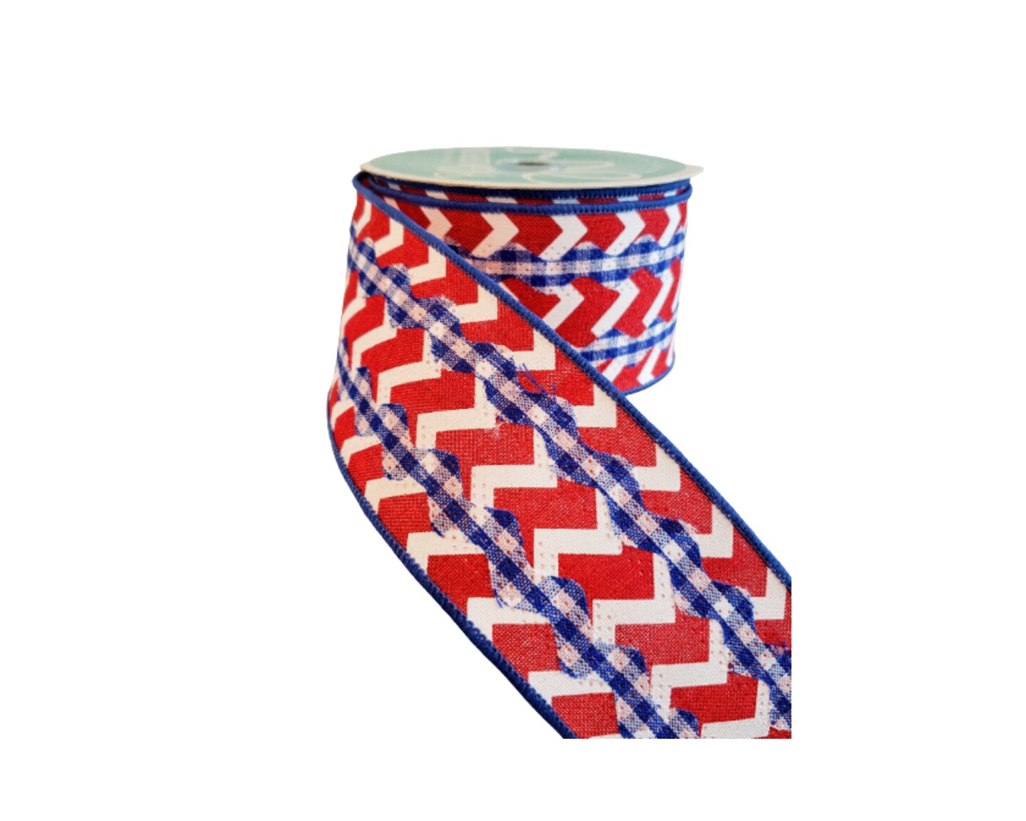 2.5&#x22;x10yd Gingham Ricrac/Chevron Patriotic Ribbon - Festive Charm for Patriotic Crafts and Decor-RG2026A1