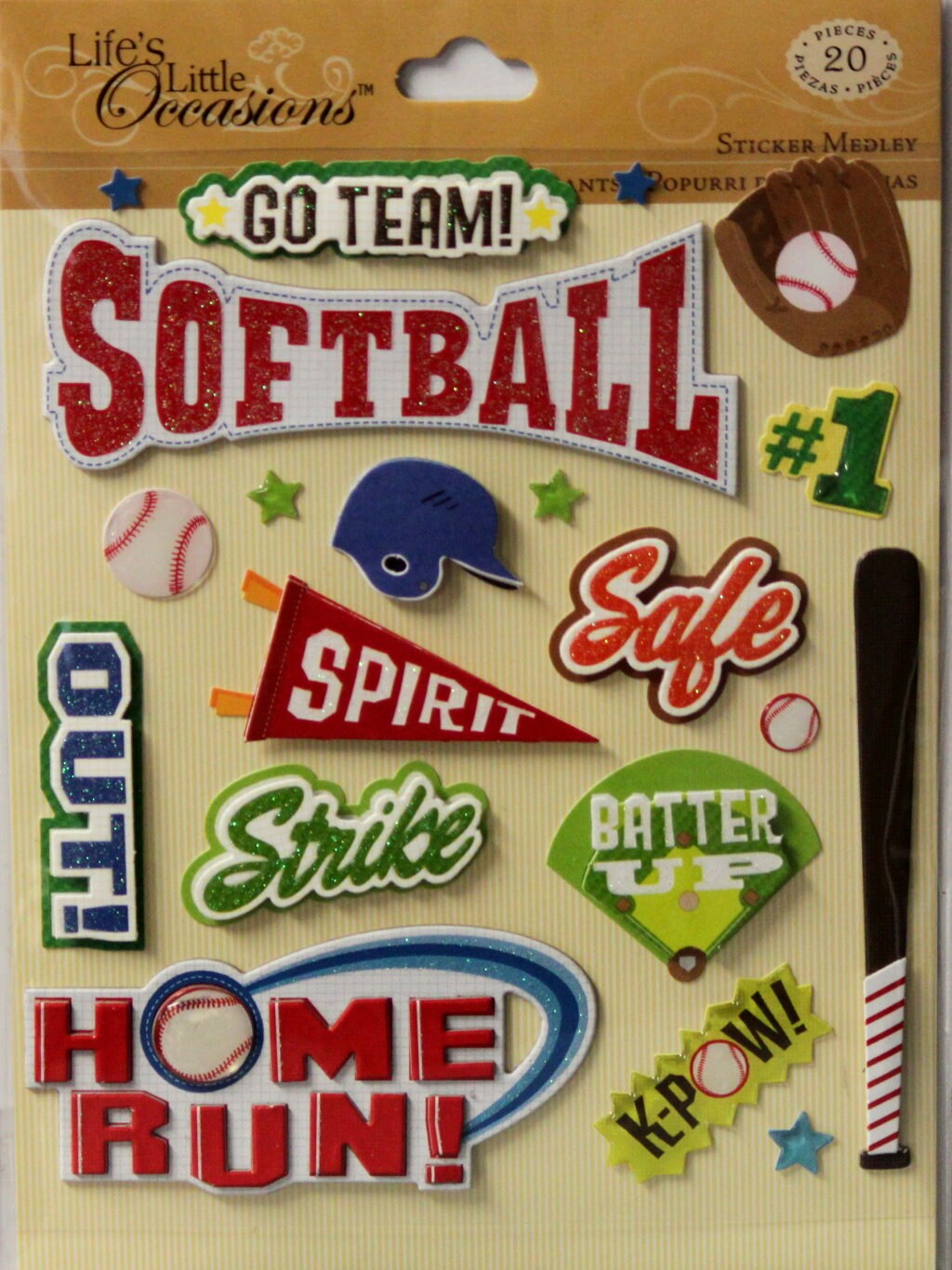 K &#x26; Company Life&#x27;s Little Occasions Softball Dimensional Stickers Medley