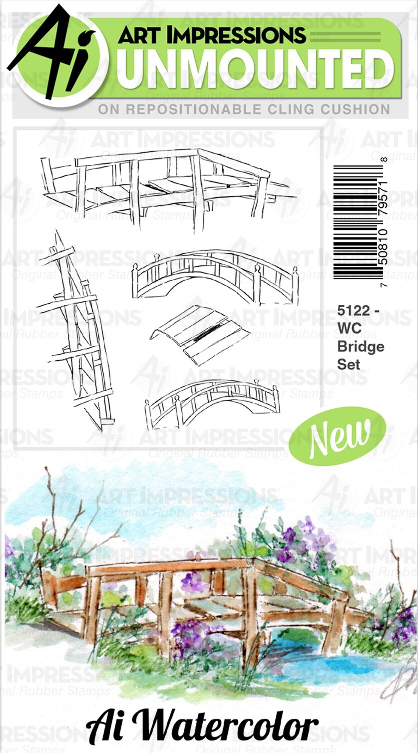 Art Impressions Watercolor Cling Rubber Stamps-Bridge Set