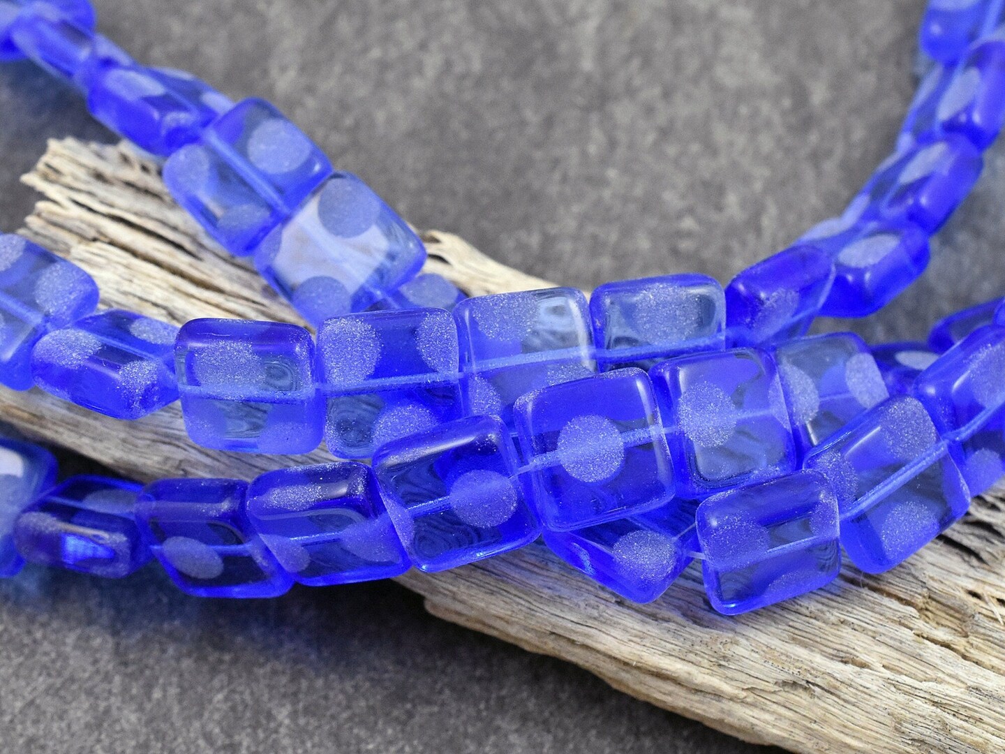 *19* 10mm Sandblasted Sapphire Flat Square Beads