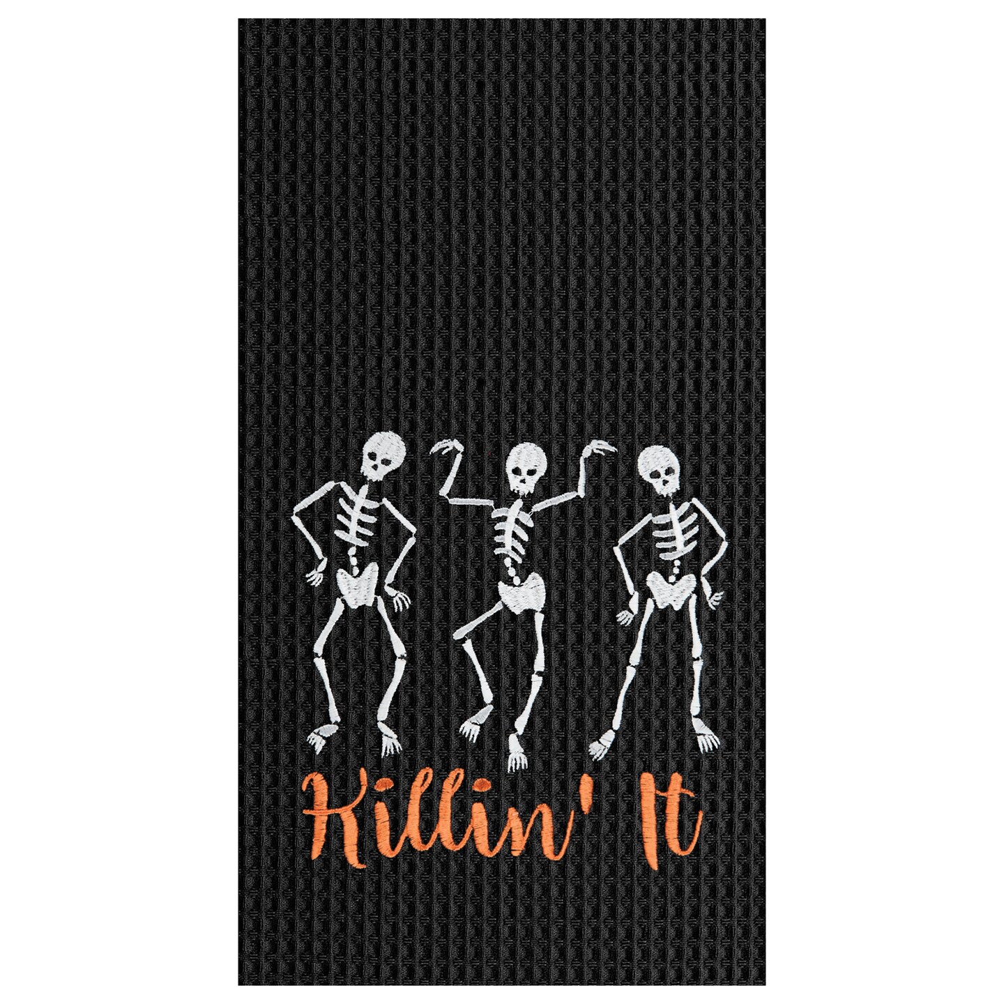 Killin&#x27; It Skeleton Halloween Embroidered Waffle Weave Cotton Kitchen Towel
