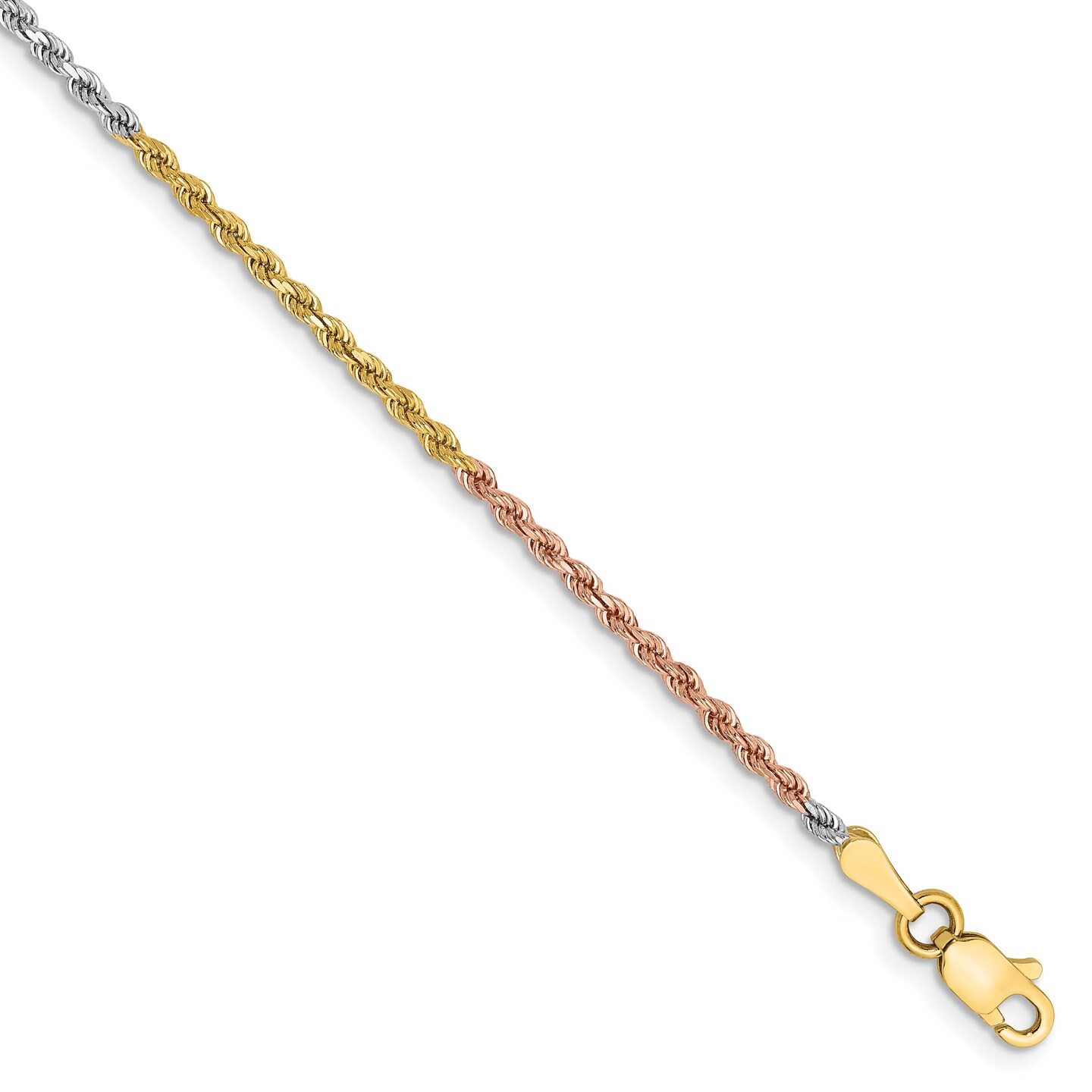 14K Gold Tri-Color 1.8mm Diamond Cut Rope Chain Bracelet Jewelry 7&#x22;