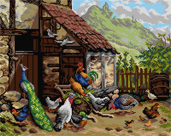 Gobelin canvas for halfstitch without yarn after Carl Jutz Chickens