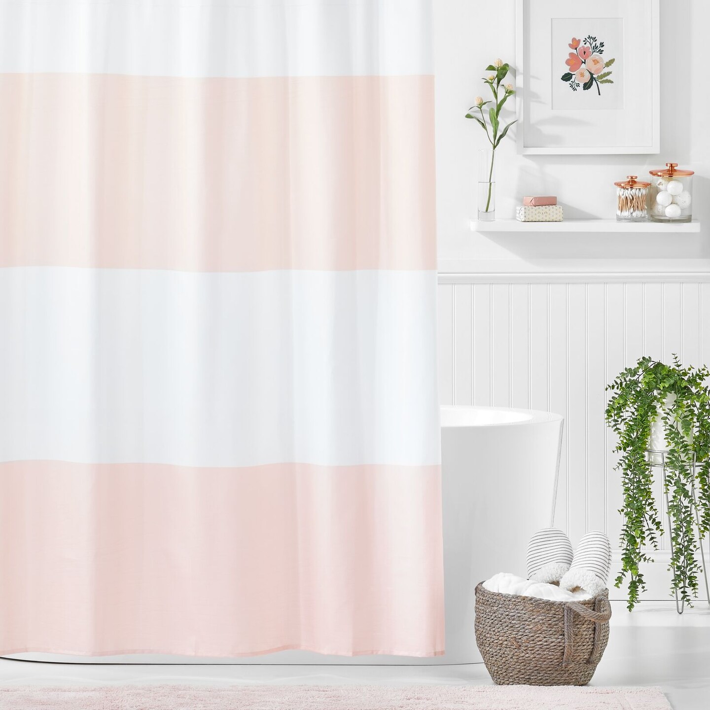 mDesign Bold Stripe Fabric Shower Curtain, Waterproof
