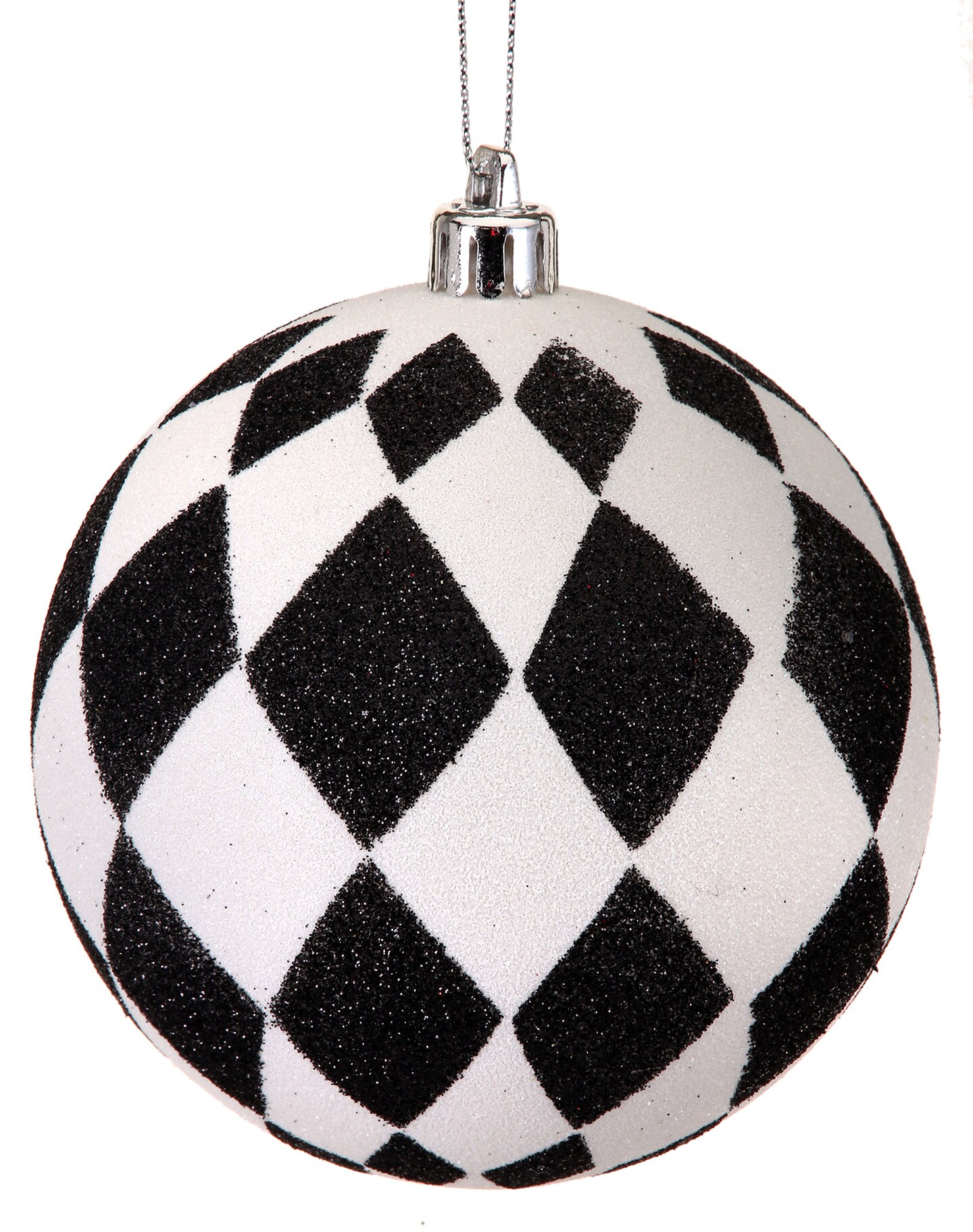 Contemporary Home Living 6ct Black and White Glittered Harlequin Ball Ornament, 4&#x22; (100mm)