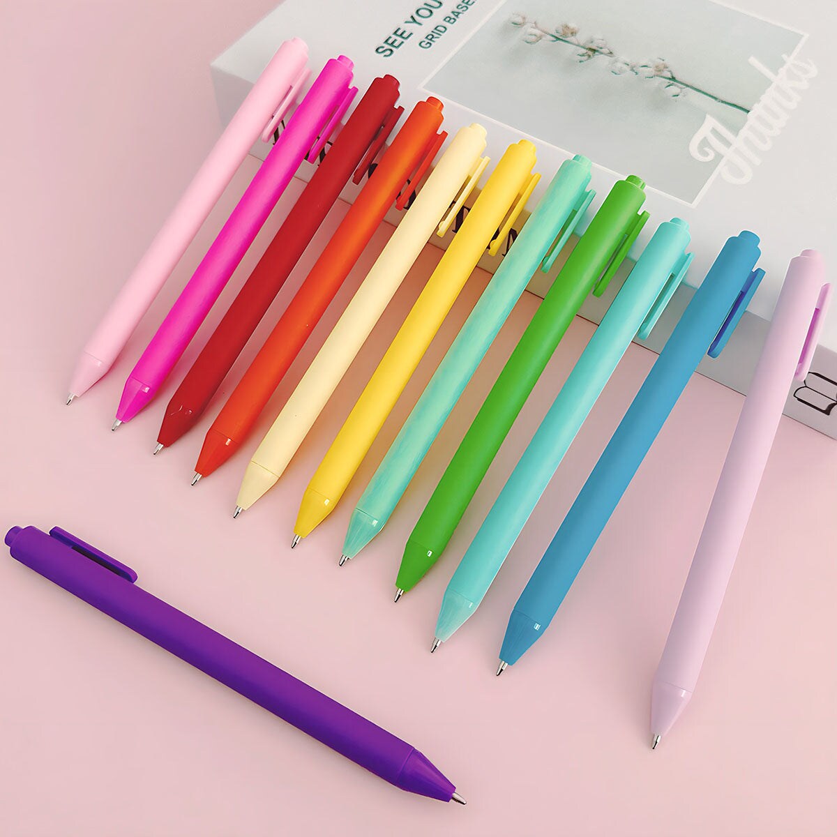 Wrapables Colorful Vibrant Retractable Ballpoint Pens for Home, Office, Stationery (Set of 12)