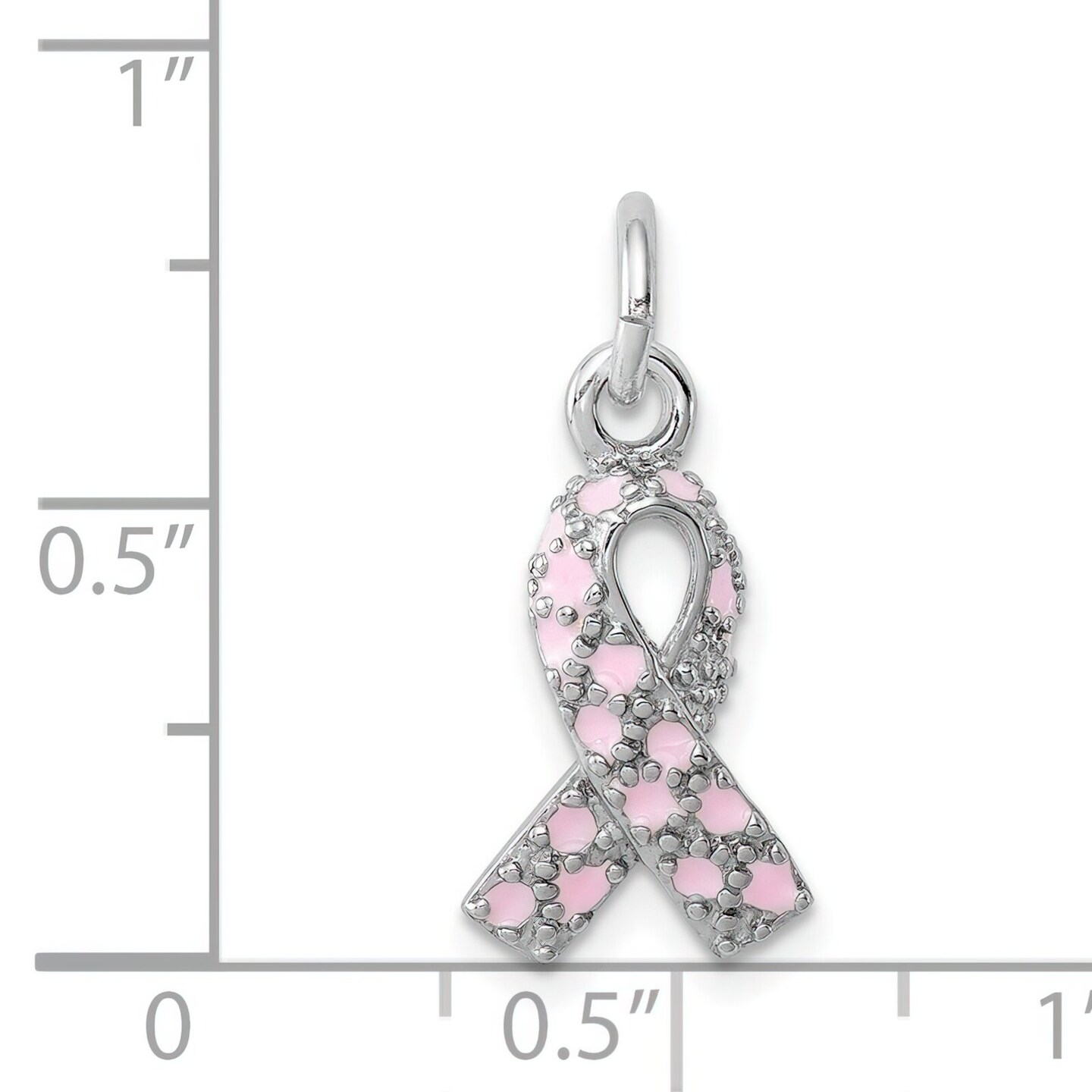 Sterling Silver Enameled Pink Ribbon Charm Pendant Jewerly 21mm x 10mm