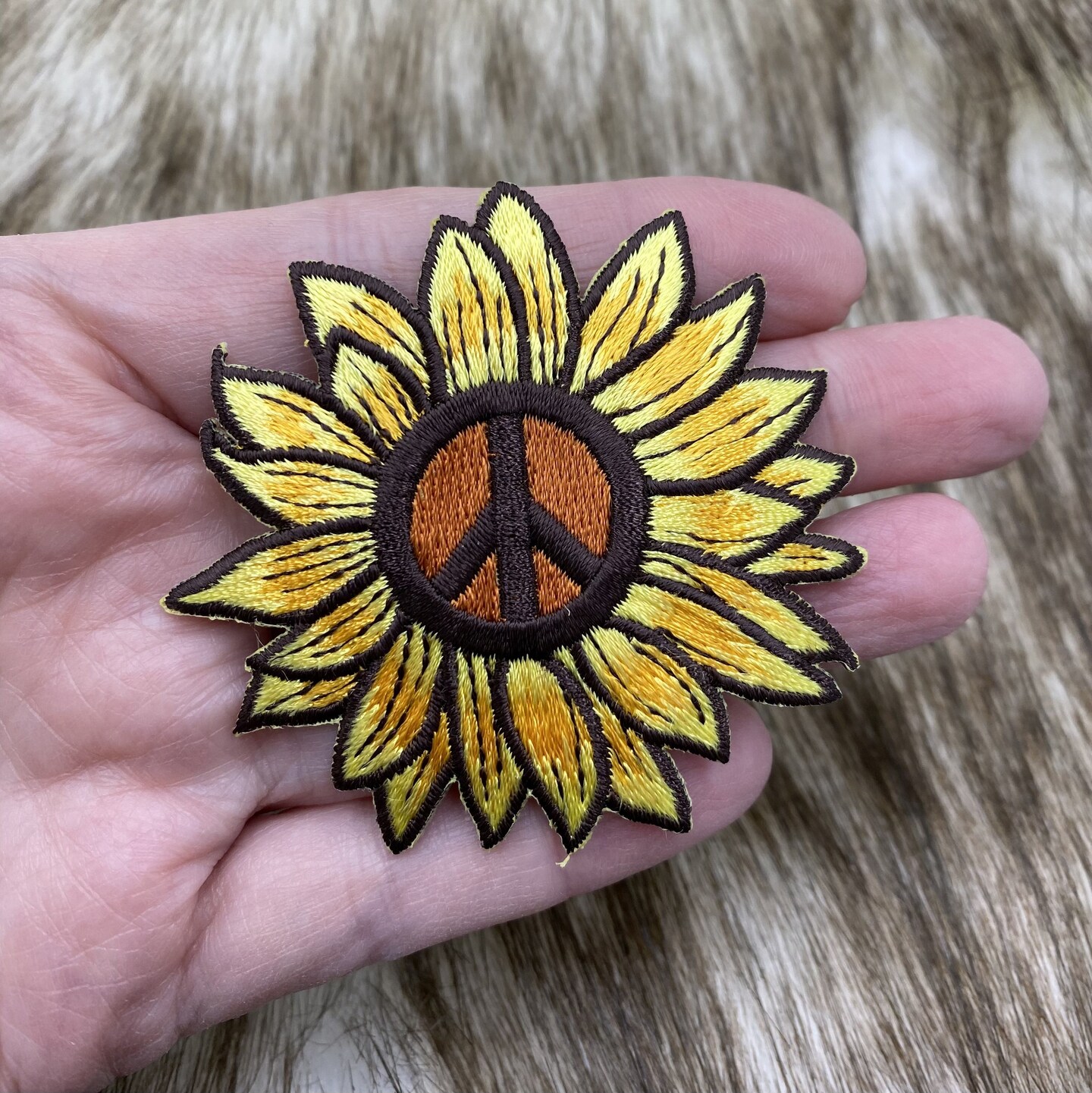 Sunflower Peace Sign, Flower, Embroidered, Iron on Patch