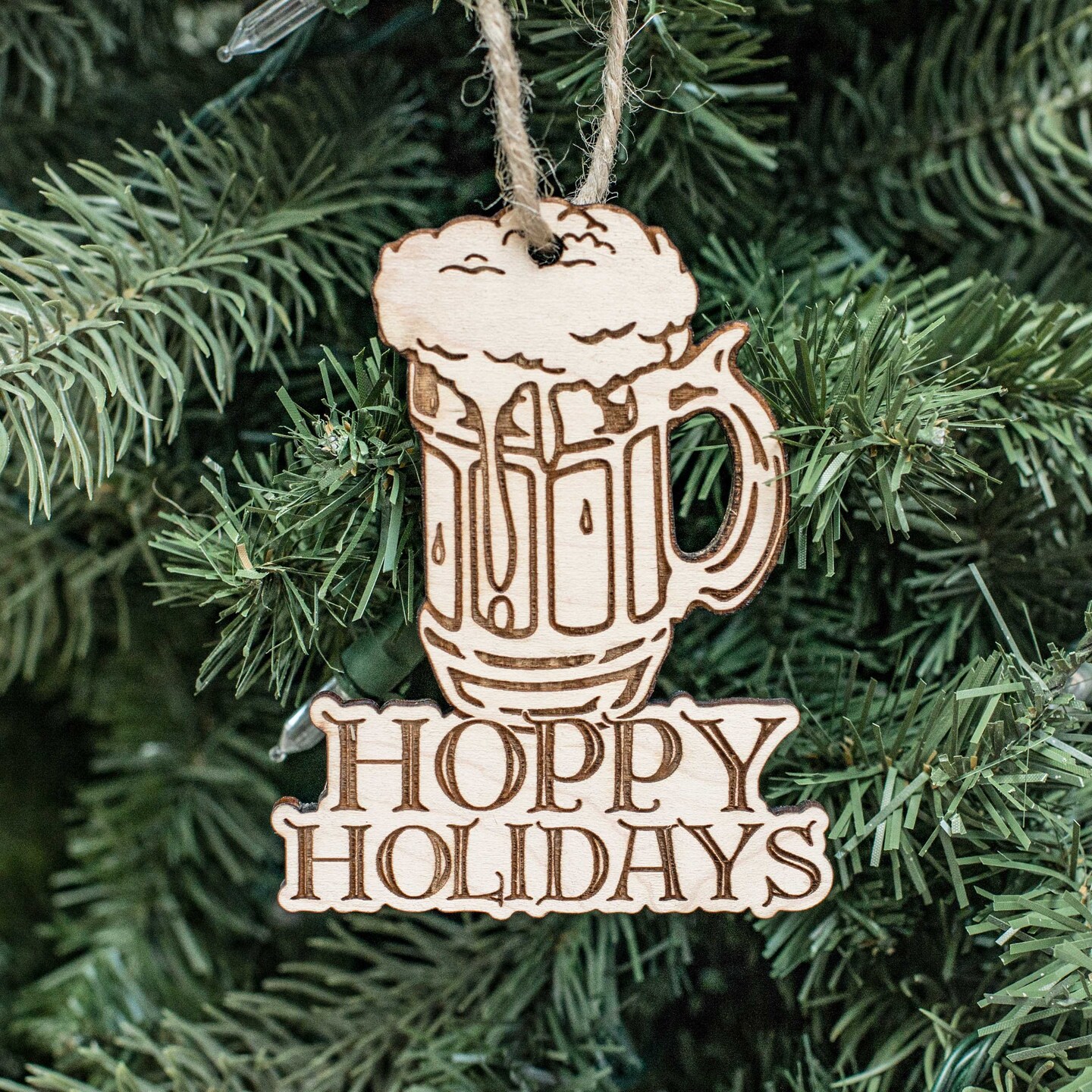 Ornament - Hoppy Holidays - Raw Wood 3x4in Ornament - Hoppy Holidays - Raw Wood 3x4in