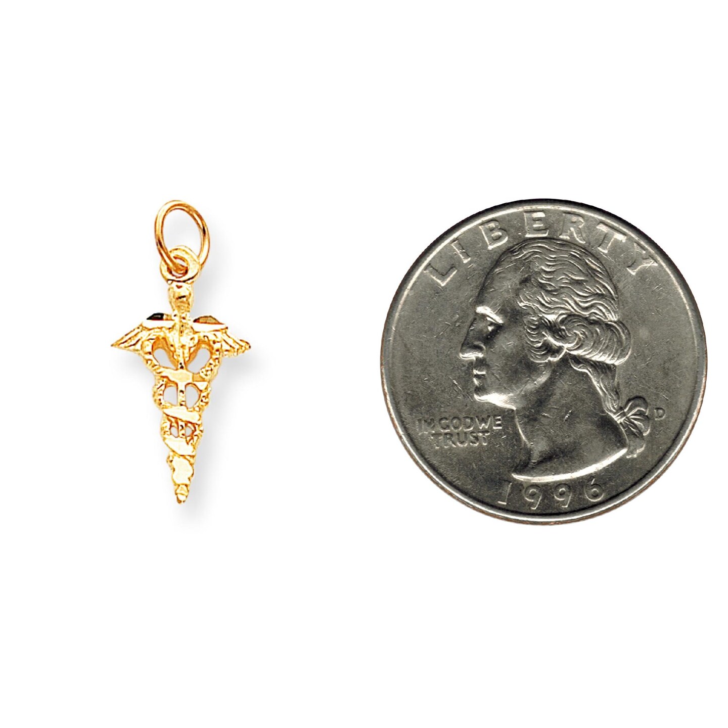 10K Yellow Gold Medical Caduceus Charm Diamond-Cut 25 X 11mm Jewerly