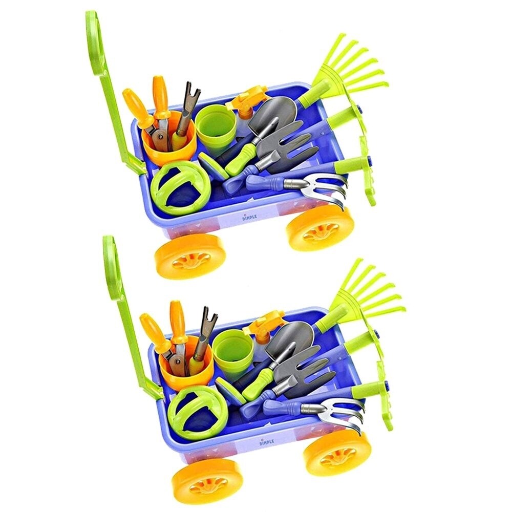 Dimple (2 Set) 15-Piece Gardening Tools & Wagon Toy Set Sturdy ...