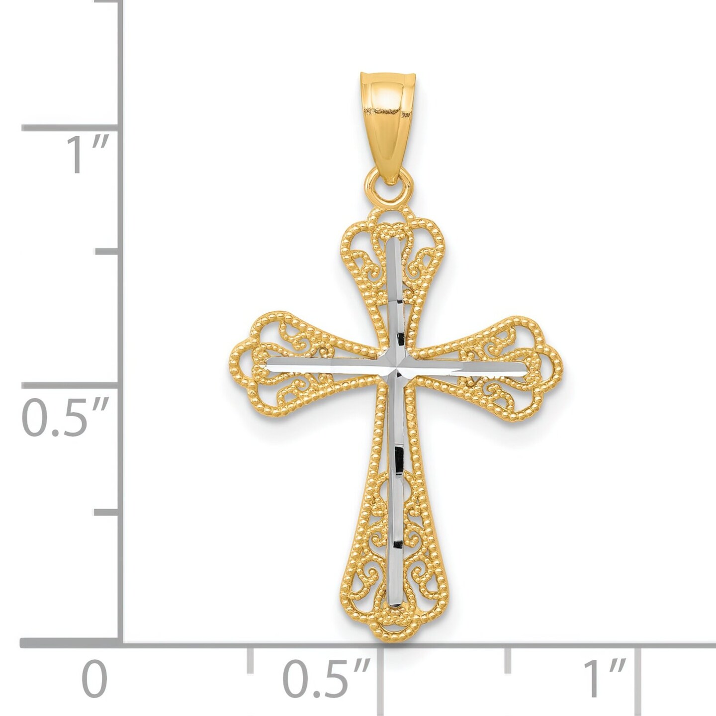 10K Gold &#x26; Rhodium Plated Cross Pendant Charm Jewelry 30 x 16mm