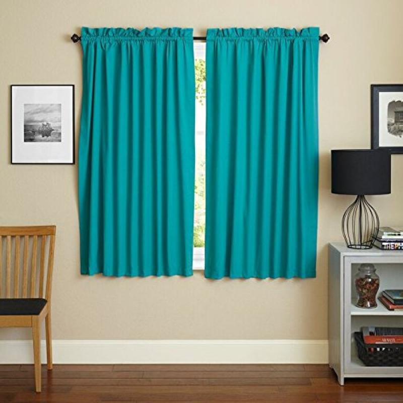 Blazing Needles 63-inch by 52-inch Twill Curtain Panels (Set of 2) - Aqua Blue