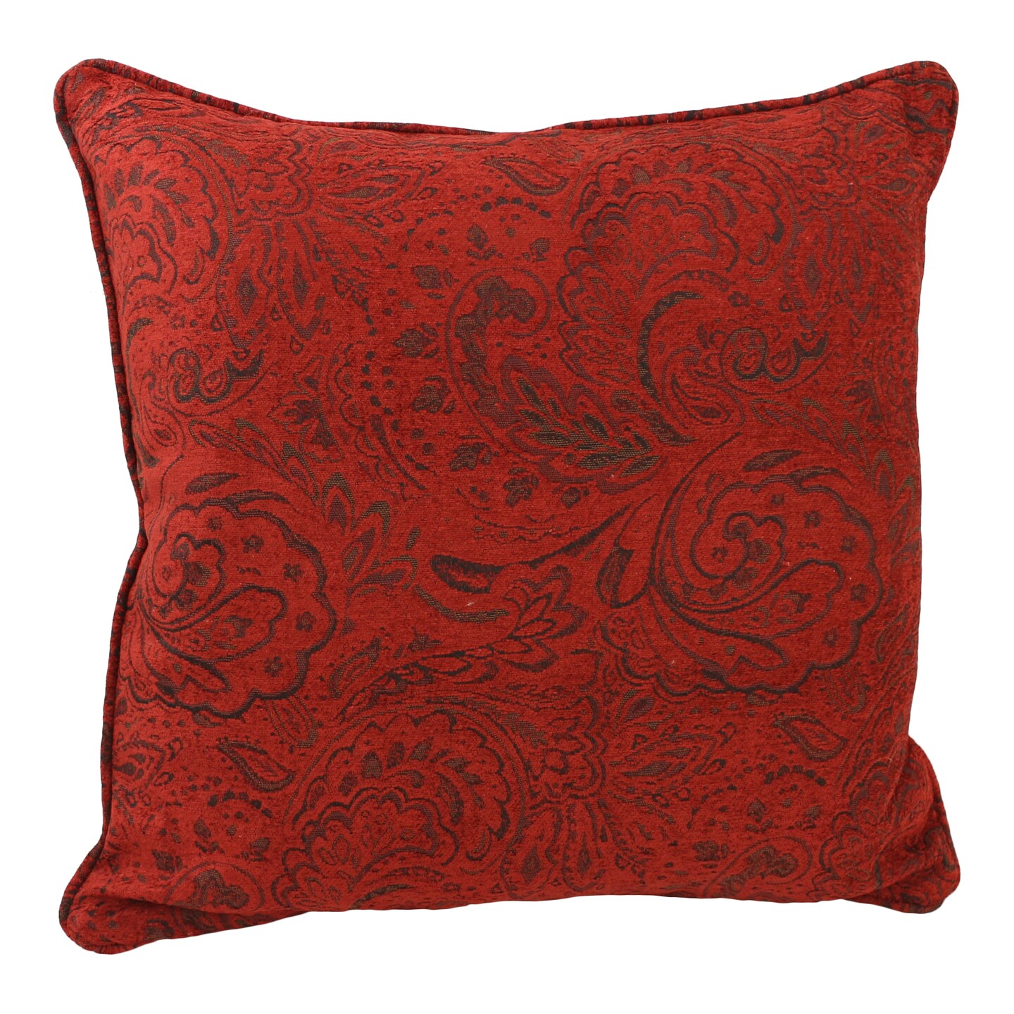 20-inch by 8-inch Double-corded Patterned Jacquard Chenille Bolster Pillow with Insert - Scrolled Floral Red